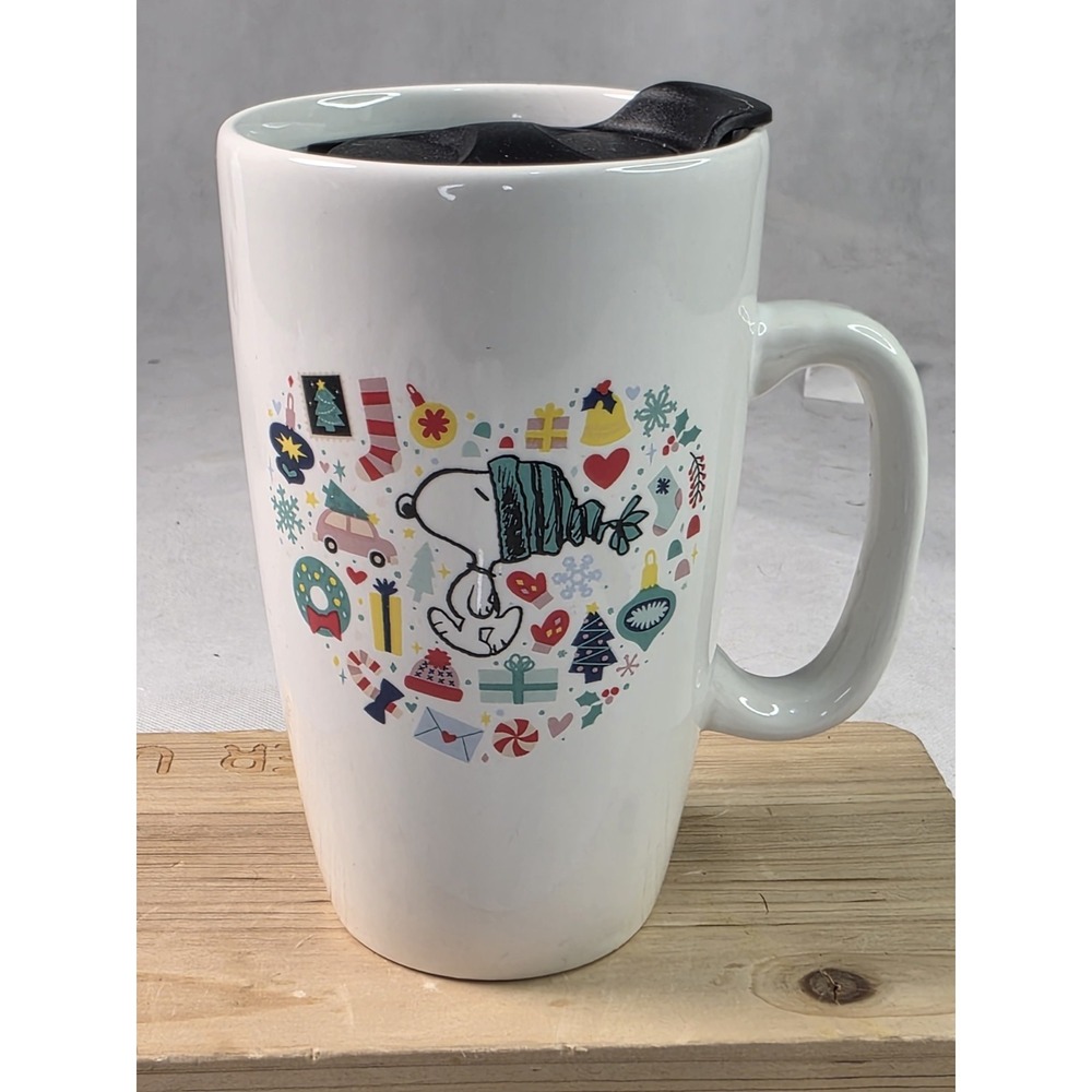 Holiday Peanuts Snoopy Ceramic Travel Mug With Lid ,collectable